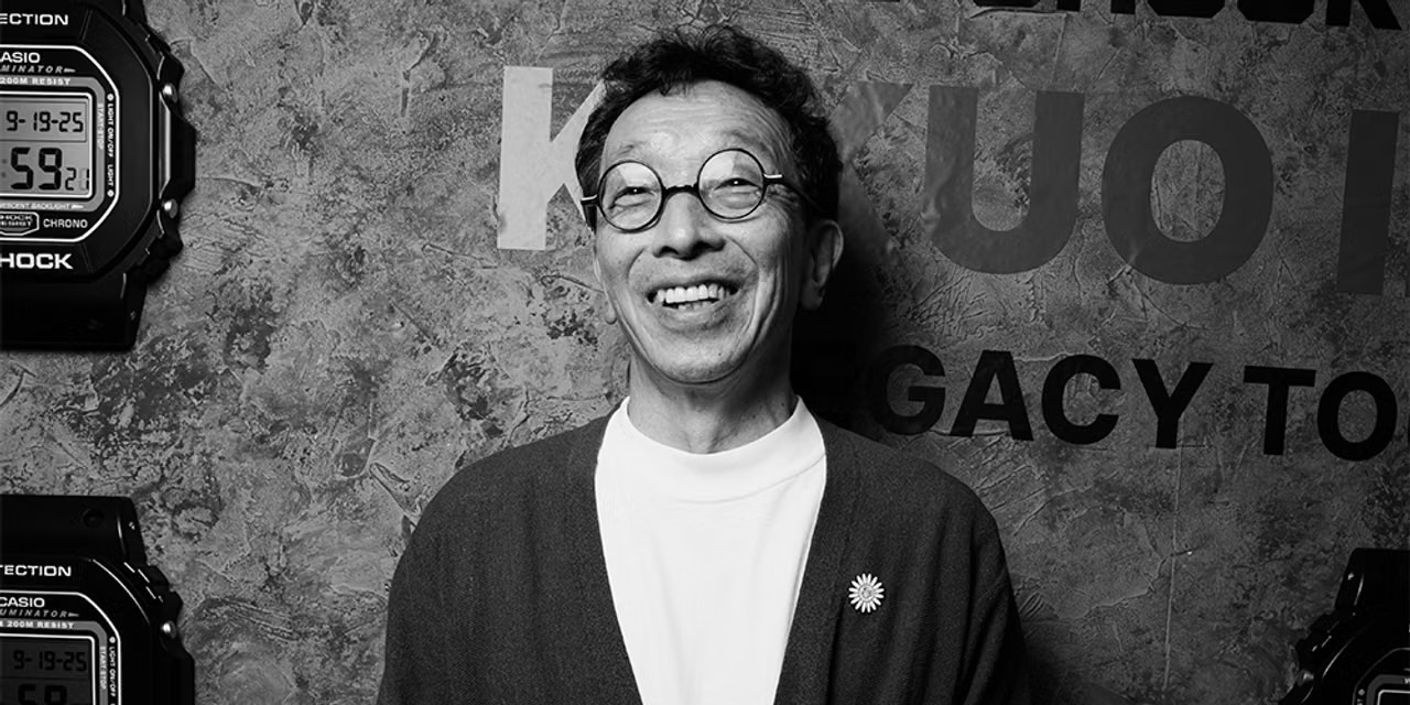 Kikuo Ibe, creator of the G-Shock, pictured with G-Shock watches