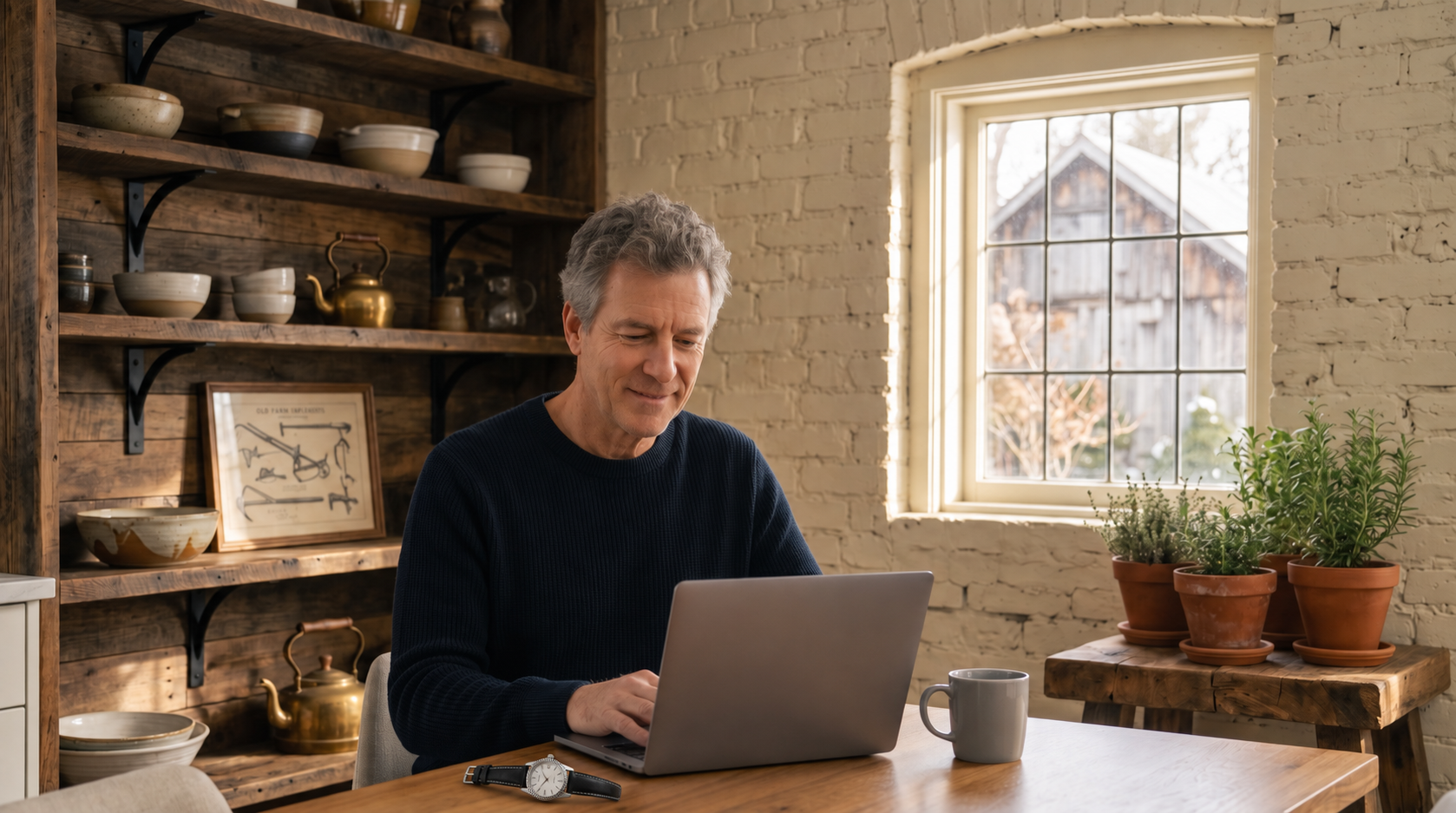 A man recording the story of a stainless-steel timepiece from his laptop at home